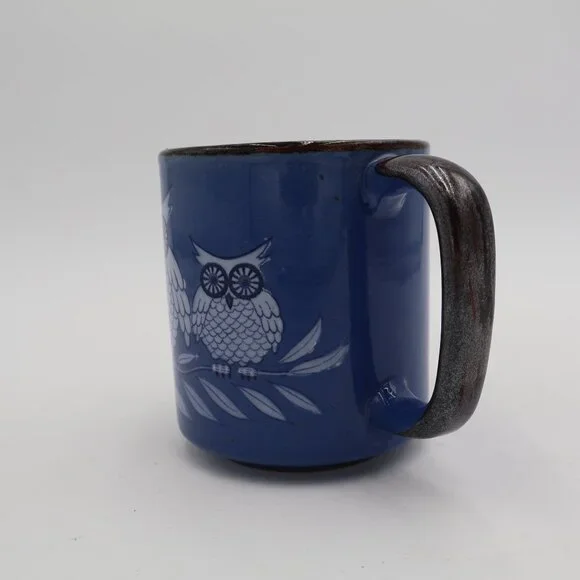 Vintage Otagiri Blue White OWL Mug 4" x 3" (M11) - Picture 8 of 9